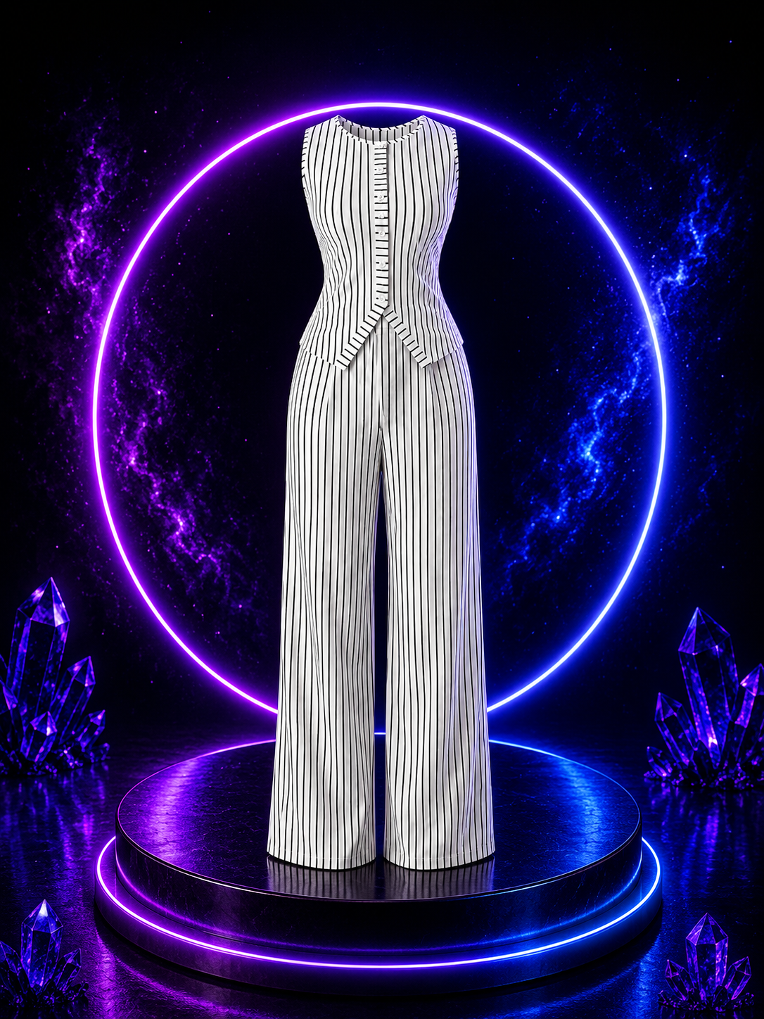 Grabora Womens Retro Striped Vest and Wide-Leg Pants Set