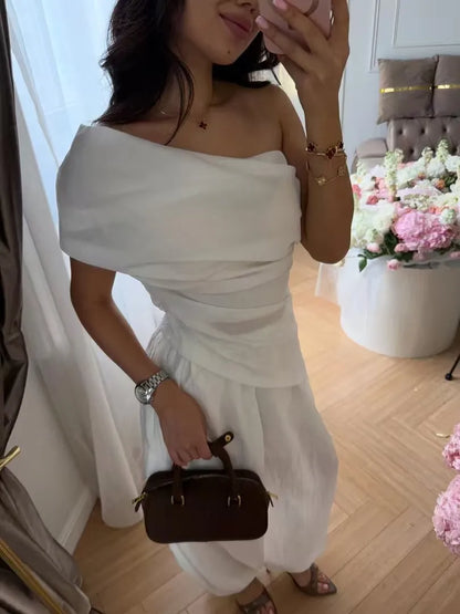 Womens Off-Shoulder Top and Lantern Pants Set