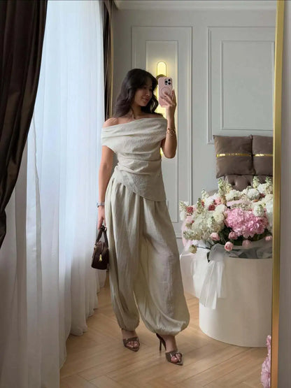 Womens Off-Shoulder Top and Lantern Pants Set