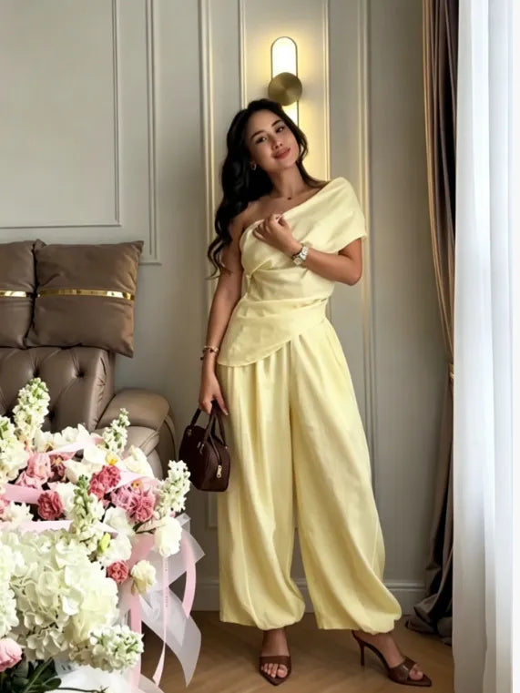 Womens Off-Shoulder Top and Lantern Pants Set