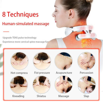 Neck massager techniques illustrating different massage positions for daily comfort
