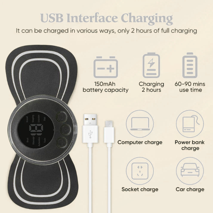 Pelvic floor trainer accessories including charging cable and replacement pads