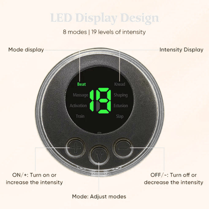 Pelvic floor trainer digital control unit showing intensity levels for muscle stimulation training