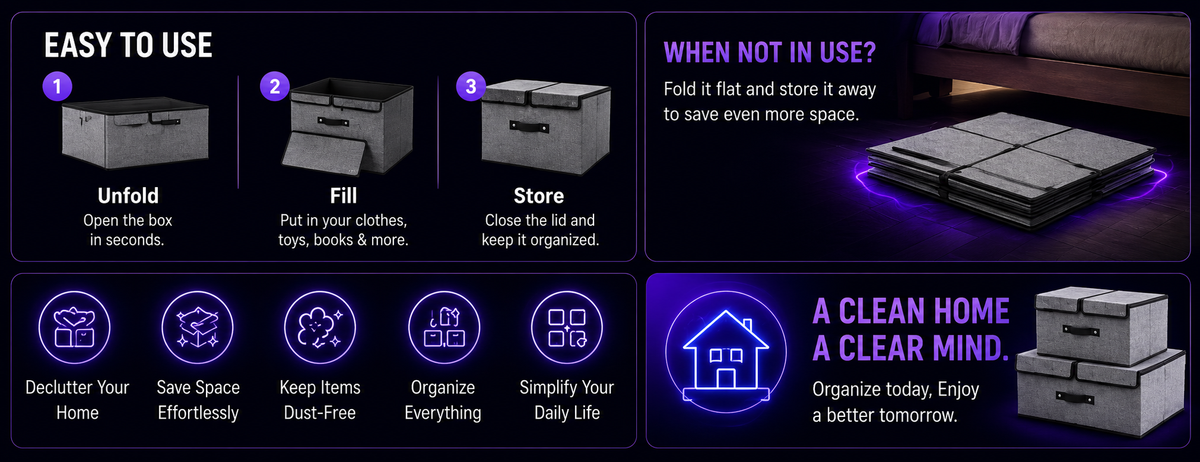 Grabora Foldable Fabric Storage Box with Dividers - Product Details 4