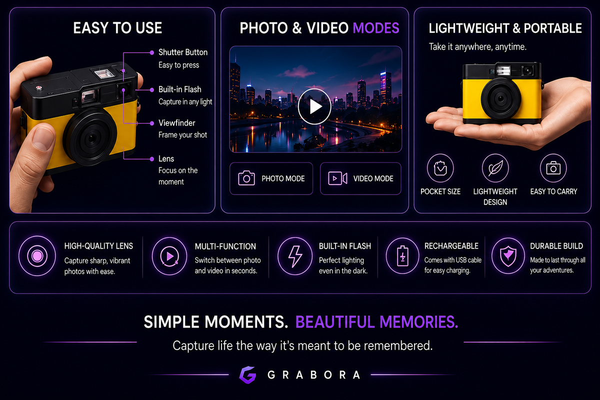 Grabora Retro Digital Camera with HD Filters - Product Details 2