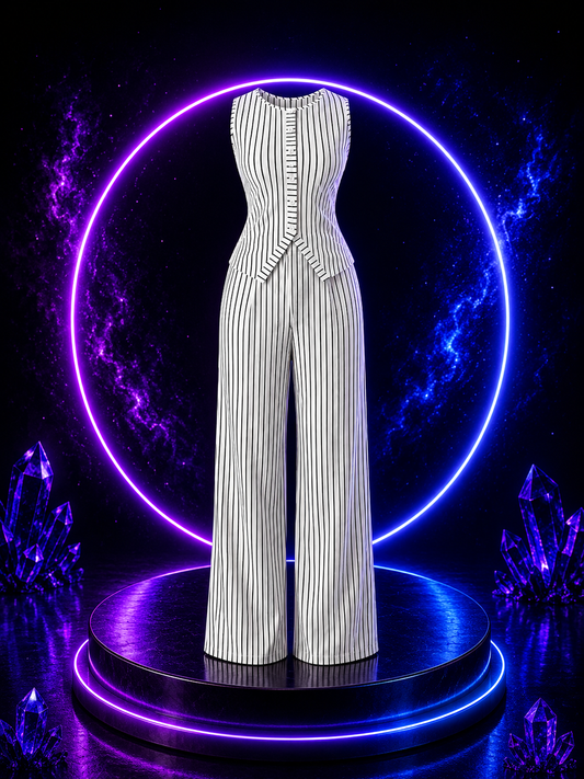 Grabora Womens Retro Striped Vest and Wide-Leg Pants Set